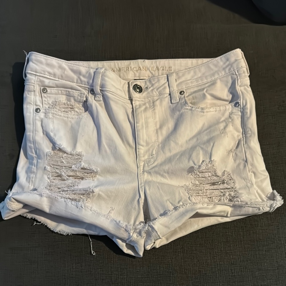 American Eagle Outfitters White Distressed Jean Shorts